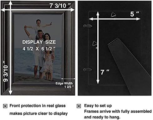 LaVie Home 5x7 Picture Frames (3 Pack, Black Wood Grain) Rustic Photo Frame Set with High Definition Glass for Wall Mount & Table Top Display