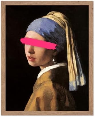 Poster Master Girl with a Pearl Earring Painting Print - Baroque Portrait Poster - Altered & Pop Art - Gift for Men & Women - Decor for Bedroom, Living Room or Office - 11x14 Beige Framed