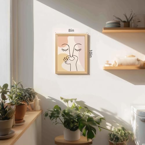 Cyebmo Boho Funny Bathroom Wall Art, Abstract Minimalist Face Line Art Wall Decor, Neutral Aesthetic Art Print, Modern Beige Poster Painting for Bedroom Living Room Wood Framed 8x10 Inch