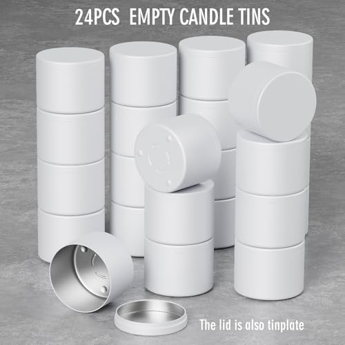 Empty Candles Tins 4 oz Candle Jars 24 pcs Candle Containers for Candle Making with Lid (White-4oz)