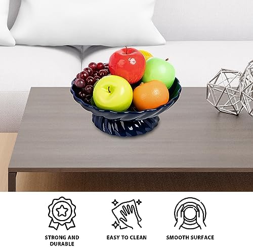 9.5-Inch Ceramic Fruits Bowl, Decorative Serving Plate, Centerpiece Fruits Tray or Fruit Basket for Kitchen Counters, Farmhouses, Dining Table, Blue