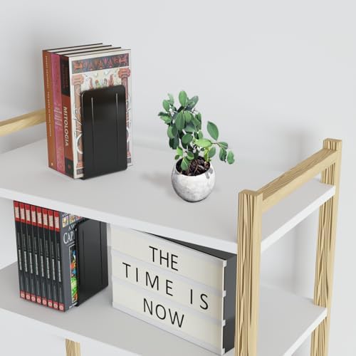Acrimet Plastic Bookends for Bookcases, Shelves and Desktop, Plastic Book Holders (Black Color) (1 Pair)