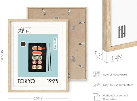 HAUS AND HUES Sushi Wall Decor - Modern Kitchen Food Print, Japanese Sushi Poster, Dining Room Food Art, Kitchen Wall Decor, Sushi Art 16x20 Beige Frame