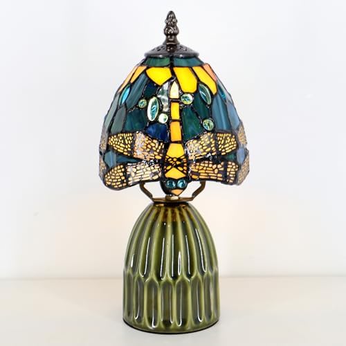 Stained Glass Mushroom Table Lamp 12.5 Inch -Yellow Dragonfly Style