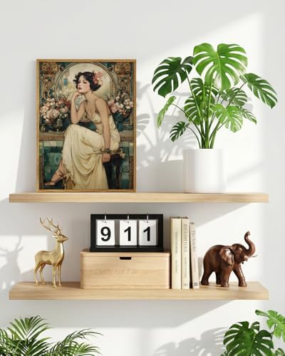 WHASAYART Vintage Woman Floral Wall Art Girly Framed Canvas Wall Art 12x16 | Retro 1920s Fancy Girl Wall Decor, Soft Pastel Tones Elegant Floral Background Artwork for Study Bathroom Living Room Bedroom