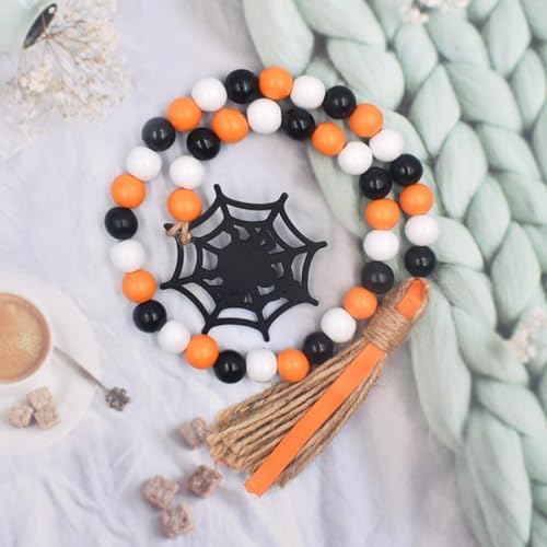 IMIKEYA Halloween Wooden Beads Garland: 2PCS Farmhouse Wood Bead Garland for Tiered Tray Farmhouse s Hanging Wood with Tassels Rustic s for Halloween Party Decor