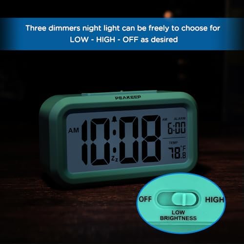 Peakeep Night Light Digital Alarm Clock Battery Operated Indoor Temperature