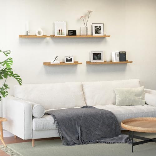 Boswillon Floating Shelves Set of 2, Long Wall Shelf with Lip, 48in, Oak