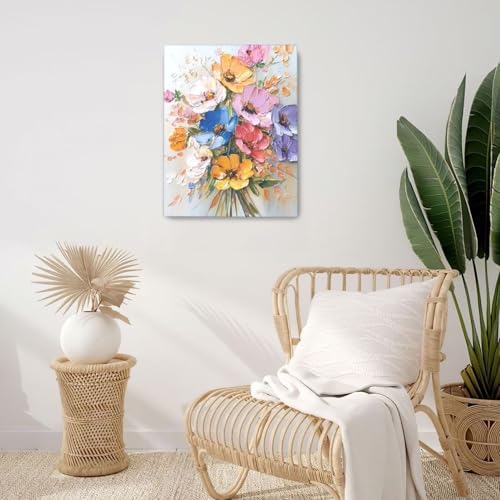Crekviy Colorful Flower Wall Art Floral Wall Decor Country Wildflower Canvas Prints Painting Botanical Pictures Decoration for Bathroom Bedroom Living Room Framed Artwork Girls Gifts 16"x20"