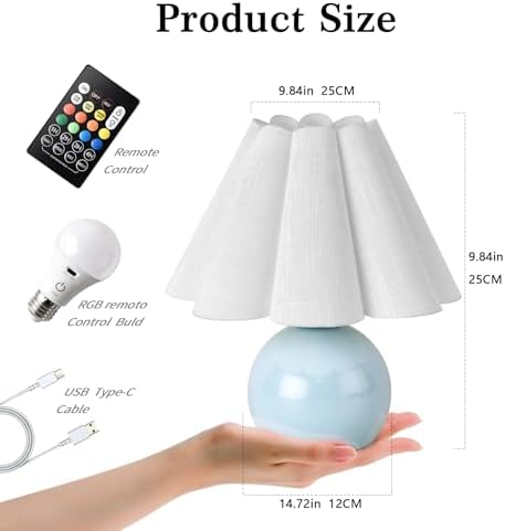 Rechargeable Crodless Small Table Lamp, Battery Operated Remote Control LIght Blue Mini Cute Table Lamps for Bedroom Nightstand, Cute Small Table Lamp for Small Spaces for Kitchen Counter, Bookshelf