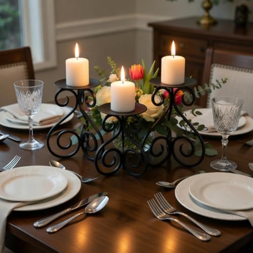 Hosley Illuminate in Style with Our Set of 3 Iron Candle LED Pillar Holders - Large 7 Inches, Medium 6 Inches, Small 5 Inches High for Versatile and Elegant Home Decor