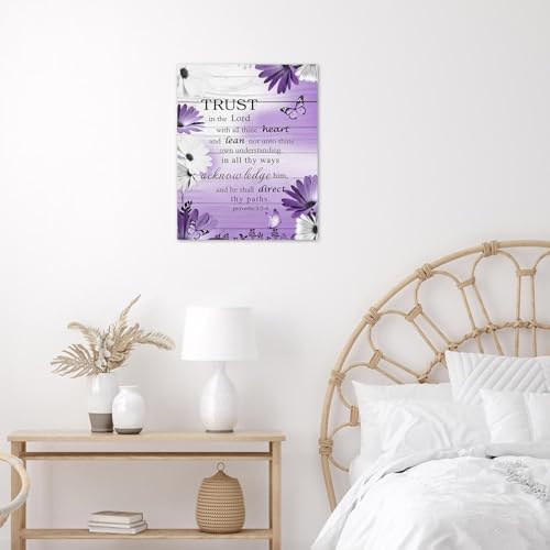 LB Rustic Purple Floral Wall Art for Bathroom Bible Verse on Vintage Grey Wood Canvas Wall Art Wall Paintings Home Decor Daisy Wall Pictures for Living Room Bedroom Office Ready To Hang,16x20 Inch