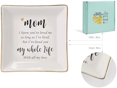 HOME SMILE Mother's Day Birthday Gifts for Mom,I Love You Mom Ring Dish Jewelry Tray-Best Gifts for Mom Who Have Eveything-Valentine Gifts for Mom Unique