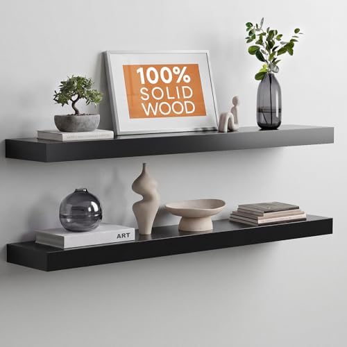 Homeforia 36 Inch Floating Shelves, High-End Solid Pine Wood, Set of 3
