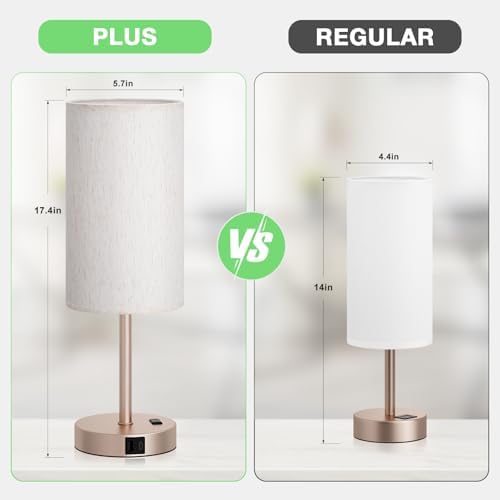Dicoool 17.4" Bedside Lamp for Bedroom - Dimmable Touch, USB A+C, AC Outlet