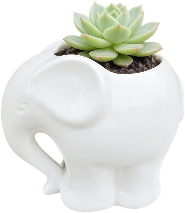Cute Animal Elephant Shaped Ceramic Succulent Cactus Air Plant Flower Pots Planters-Plant Not Include (4" White)