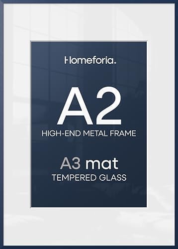 Homeforia A2 Blue Picture Frame, High-End Metal, A3 Mat, Glass