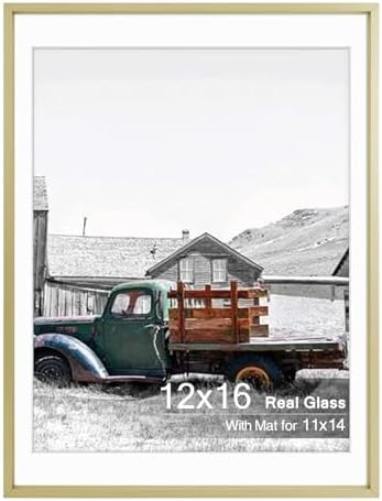 Golden State Art 12x16 Gold Aluminum Frame, Real Glass, Mat Fits 11x14