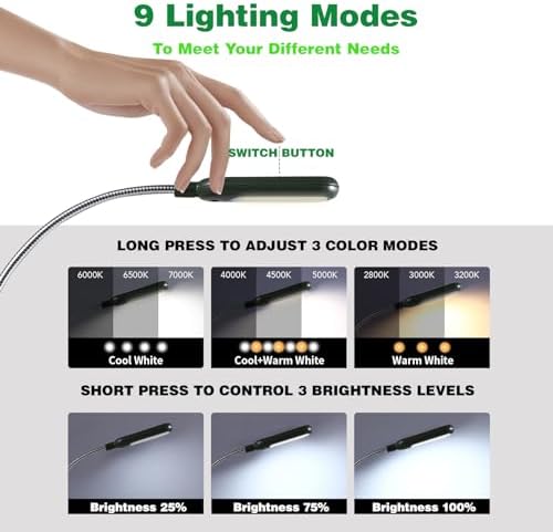 VAVOFO Rechargeable Book Light for Reading in Bed Kids, 7 LED Reading Light with 9-Level Warm Cool White Daylight, Eye Care Lamp with Power Indicator for Bookworms (Garden Green)