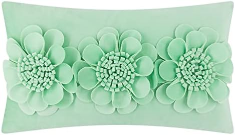 JWH 3D Flower Throw Pillow Cover Velvet Mint Green 12x20 Inches