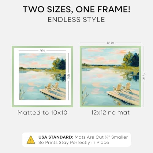 Homeforia 12x12 Green Picture Frame, High-End Metal, 10x10 Mat, Glass