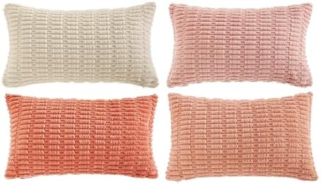 Fancy Homi 4 Packs Decorative Throw Pillow Covers for Living Room Couch Bed, Modern Farmhouse Boho Home Décor Accent Cushion Case, 20" x 12", Pink Series