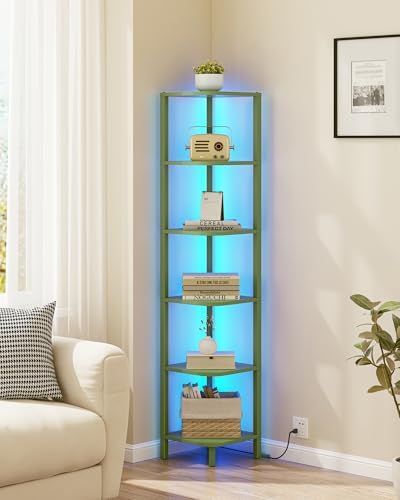 TUTOTAK Corner Shelf with LED Light, 6-Tier Corner Bookshelf