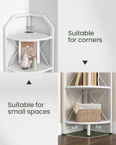 CHOEZON 4-Tier Corner Shelf, Industrial Corner Bookshelf, 47.6" Corner Storage Stand, Plant Stand Display Shelf, Corner Bookcase for Bedroom, Living Room, Home Office, White TCJ09WB