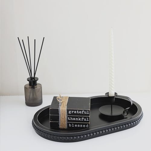 Hrastany Black Oval Wood Decorative Ottoman Tray for Coffee Table