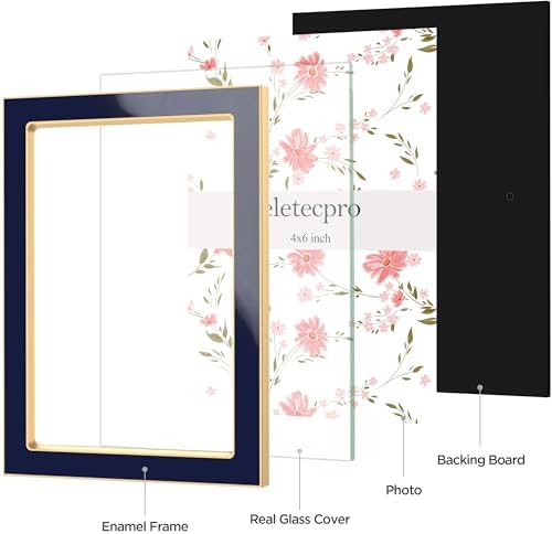 eletecpro 5x7 Enamel Picture Frame with Real Glass Cover, Navy, 1-Pack