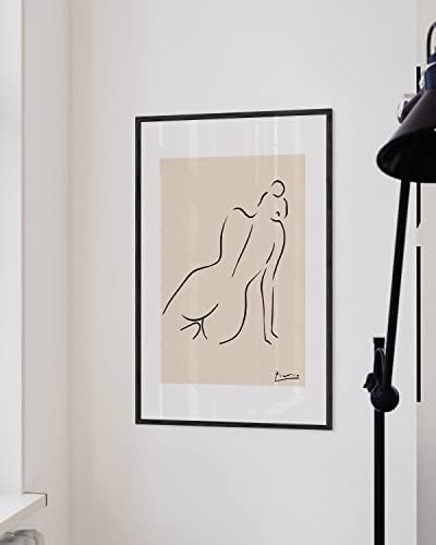 HAUS AND HUES Picasso Line Drawing Poster - Pablo Picasso Abstract Woman Wall Art, Woman Silhouette Minimalist Line Art. Female Figure Wall Print (Black Frame, 24x36)
