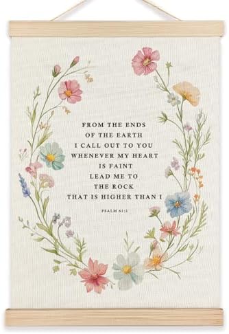LZYRF Boho Floral Christian Wall Decor, Psalm 61:2 Bible Verse Religious Wall Decor for Church Prayer Room Office, 12x16 Inch