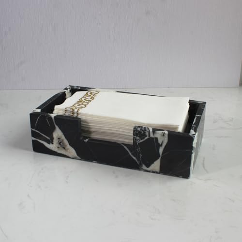 Natural Calacatta Black Marble Napkin Holder 9.8"x4.9"x2.8", Guest Towel Holder, Paper Hand Basket for Bathroom/Kitchen/Restaurant