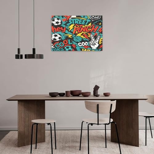 Soccer Wall Decor for Boys Room Soccer Wall Art Street Graffti Sports Pictures Football Canvas Prints Painting Artwork Decoration for Bedroom Playroom Framed Kids Teen Gifts 16"x24"