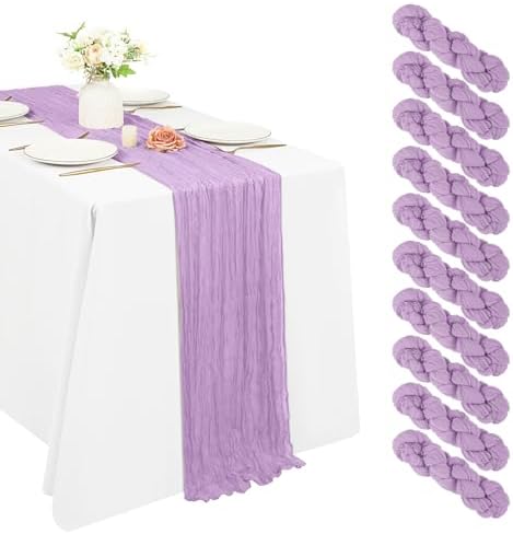 10 Pack Cheesecloth Table Runner 17 x 108 Inch, Lavender