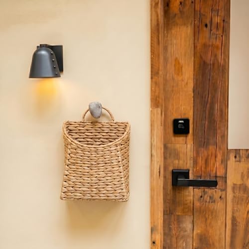 PINXIURY Water Hyacinth Hand Woven Basket, Wicker Hanging Wall Basket, handmade Decor & Storage Organizer for Entryway, Bathroom, Living Room, Farmhouse, and Front Door, 8.7 x 4.7 x 11.4 inch