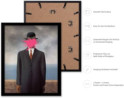 Poster Master Man in Overcoat Print - The Son of Man Painting Poster - Altered & Pop Art - Gift for Men & Women - Surreal Decor for Bedroom, Living Room or Office - 8x10 Black Framed