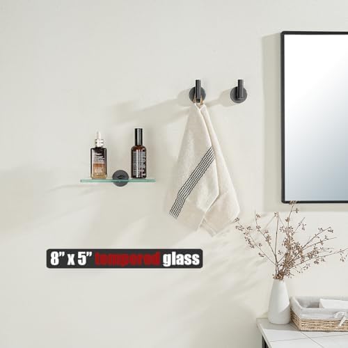 JQK Bathroom Glass Shelf Oil Rubbed Bronze, Tempered Glass Shower Storage 8 by 5 inches, 304 Stainless Steel ORB Wall Mount, TGS101L8-ORB