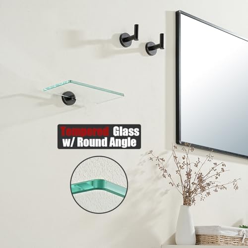 JQK Bathroom Glass Shelf Oil Rubbed Bronze, Tempered Glass Shower Storage 8 by 5 inches, 304 Stainless Steel ORB Wall Mount, TGS101L8-ORB