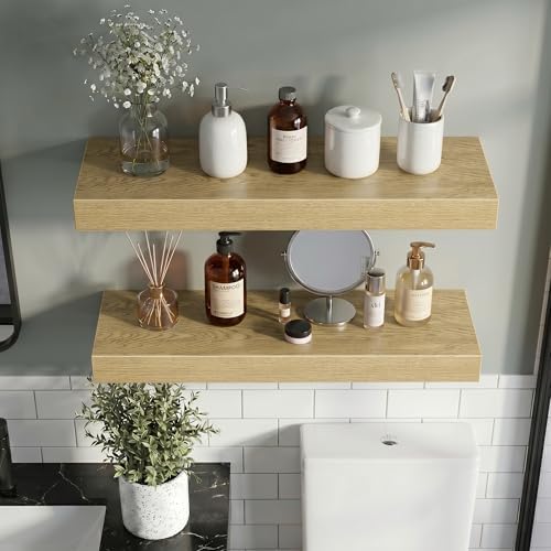 Vivelove 48 Inch Floating Shelves Wall Mounted for Display, 6.5 Deep Duty Shelves with Invisible Brackets for Living Room,Bedroom,Kitchen, Bathroom Storage & Decor,48" Wx6.5 Dx1.4 H - Oak