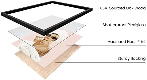 Haus and Hues Pink Framed Wall Art, Audrey Hepburn Wall Art, Glam Wall Decor, Pink Pictures Wall Decor, Makeup Design, Celebrity Framed Art, Vogue Art (Black, 12x16)