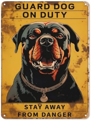 12x8 inches Beware of Dog Signs for Fence, Warning Tin Sign "GUARD DOG ON DUTY STAY AWAY FROM DANGER", Home Kitchen Farm Garden Garage Wall Decor(113B)