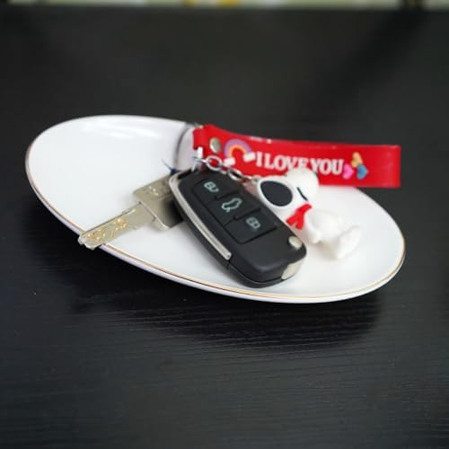HANKOR Ceramic Key Bowl for Entryway Table, 7 x 4 Key Dish Tray Catch All Bowl, Small Decorative Bowl for Key Jewelry Ring, White