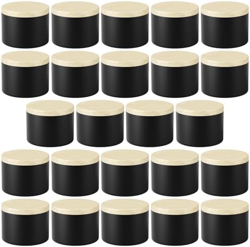 Empty Candles Tins 8 oz Candle Jars 24 pcs Candle Containers with Lid for Candle Making (Black-Woodgrain, 8oz)
