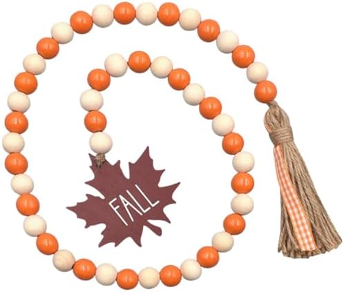 IMIKEYA Thanksgiving Wooden Beads Garland: Farmhouse Wood Bead Garland Hanging Wood with Tassel Maple Leaves Pumpkin for Halloween Party Thanksgiving Fall Harvest Decor