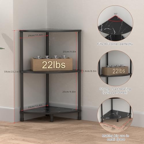 3 Tier Corner Book Shelf Stand for Bathroom, 23.2", Black