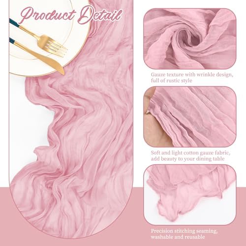 10 Pack Light Pink Cheesecloth Table Runner Long,21.5 x 120 Inch
