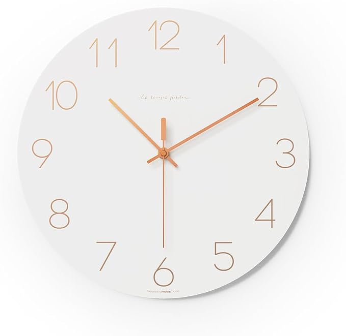 mooas Flatwood Wall Clock (Rose Gold),12" Non-Ticking Sweep Movement | Decorative Battery Operated Wall Clock for Home Living Room Kitchen Bedroom Office School
