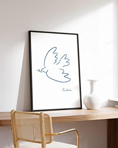 HAUS AND HUES Dove of Peace Picasso Wall Art - Pablo Picasso Line Drawing Artwork, Modern Dove Poster, Classic Print for Living Room, Kitchen, and Office Walls (Black Frame, 24x36)