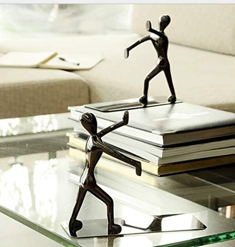 Fasmov Heavy Duty Stainless Steel Man Bookends Nonskid Bookends Art Bookend,1 Pair (Black)